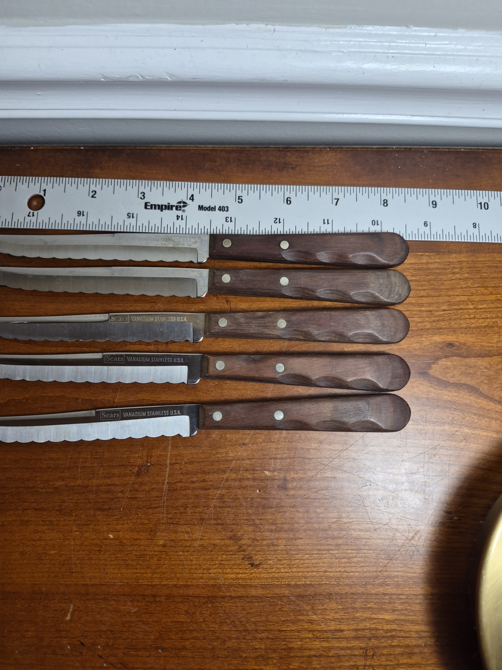 Sears Vanadium Serrated Steak Knife Set with Brown Wood Handles - 5 Pieces